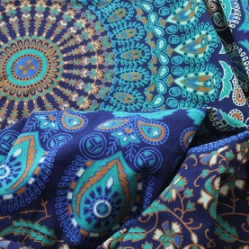 Indian cotton wall hanging Mandala dark blue and green