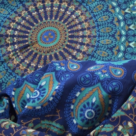 Indian cotton wall hanging Mandala dark blue and green