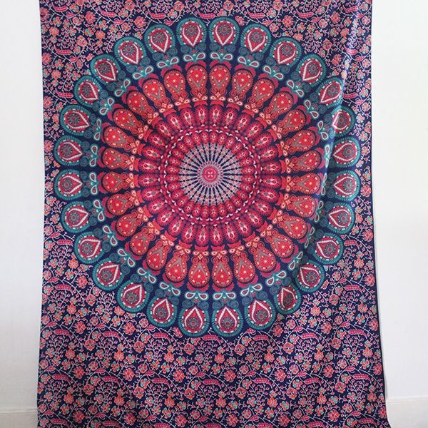 Tenture murale indienne Mandala marine et orange