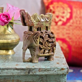 Statuette indienne en marbre sculpté Elephant bicolore