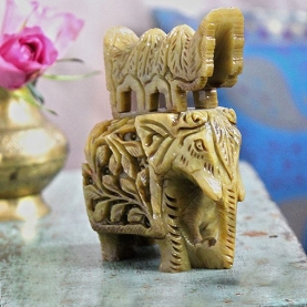 Indian sculpted marble statue Elephant green