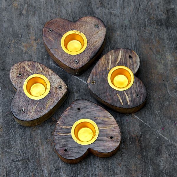 Bougeoir indien artisanal en bois