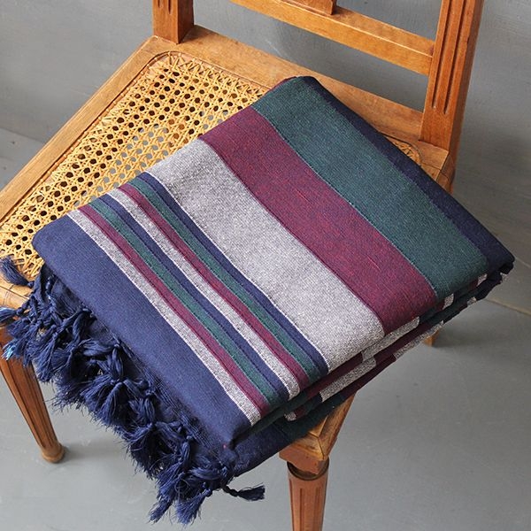 Couverture de canapé coton indien bleu et gris