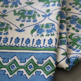 Indian printed cotton table cover blue and green