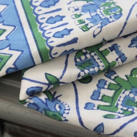 Indian printed cotton table cover blue and green