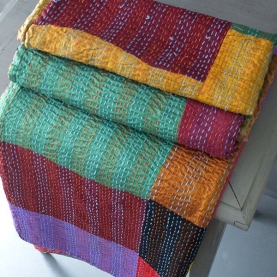 Indian handicraft patchwork bed cover Kantha