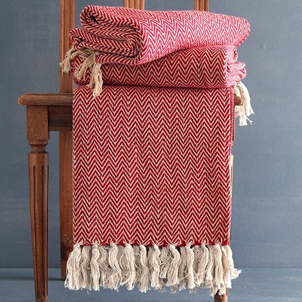 Indian cotton sofa throw red and white