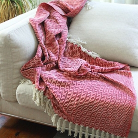 Indian cotton sofa throw red and white