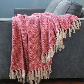 Indian cotton sofa throw red and white