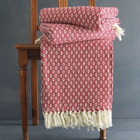 Jeté de canapé en coton indien diamant rouge