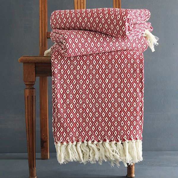 Jeté de canapé en coton indien diamant rouge