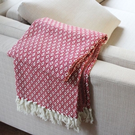 Indian cotton sofa throw red diamond