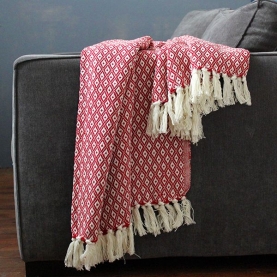 Indian cotton sofa throw red diamond