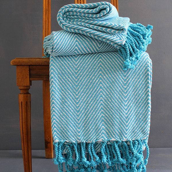 Indian cotton sofa throw blue and white
