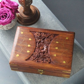 Indian handicraft wooden carved jewelry box