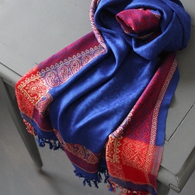 Indian mixed cotton scarf blue and red