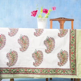 Indian handicraft printed table cover green and red