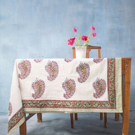 Indian handicraft printed table cover green and red