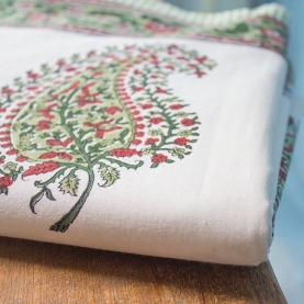 Indian handicraft printed table cover green and red