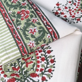 Indian handicraft printed table cover green and red