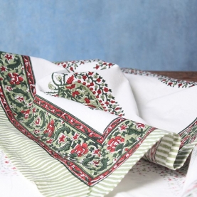 Indian handicraft printed table cover green and red