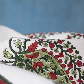Indian handicraft printed table cover green and red