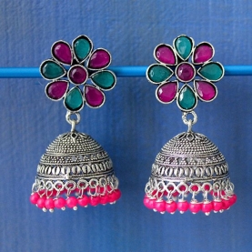 Indian earrings pink Jhumki jewel