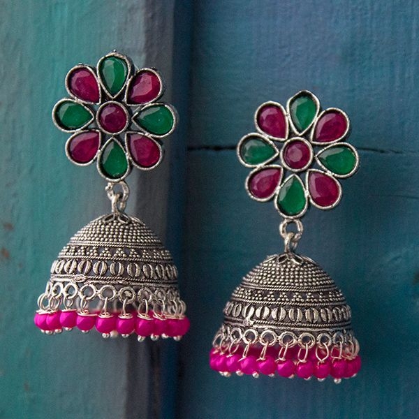 Indian earrings pink Jhumki jewel