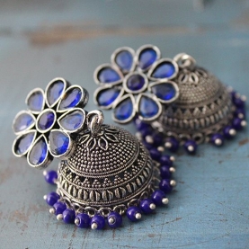 Boucles d'oreilles indiennes Jhumki bleues