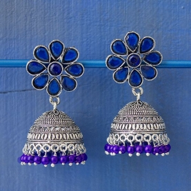 Indian earrings blue Jhumki jewel