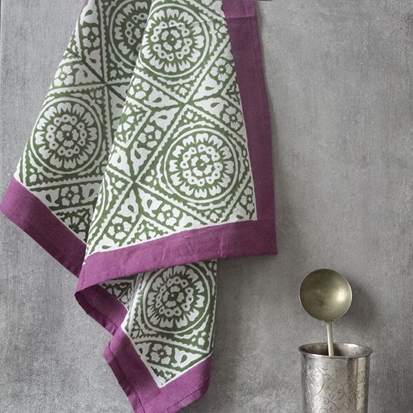 Indian handicraft kitchen towel or napkin purple and green