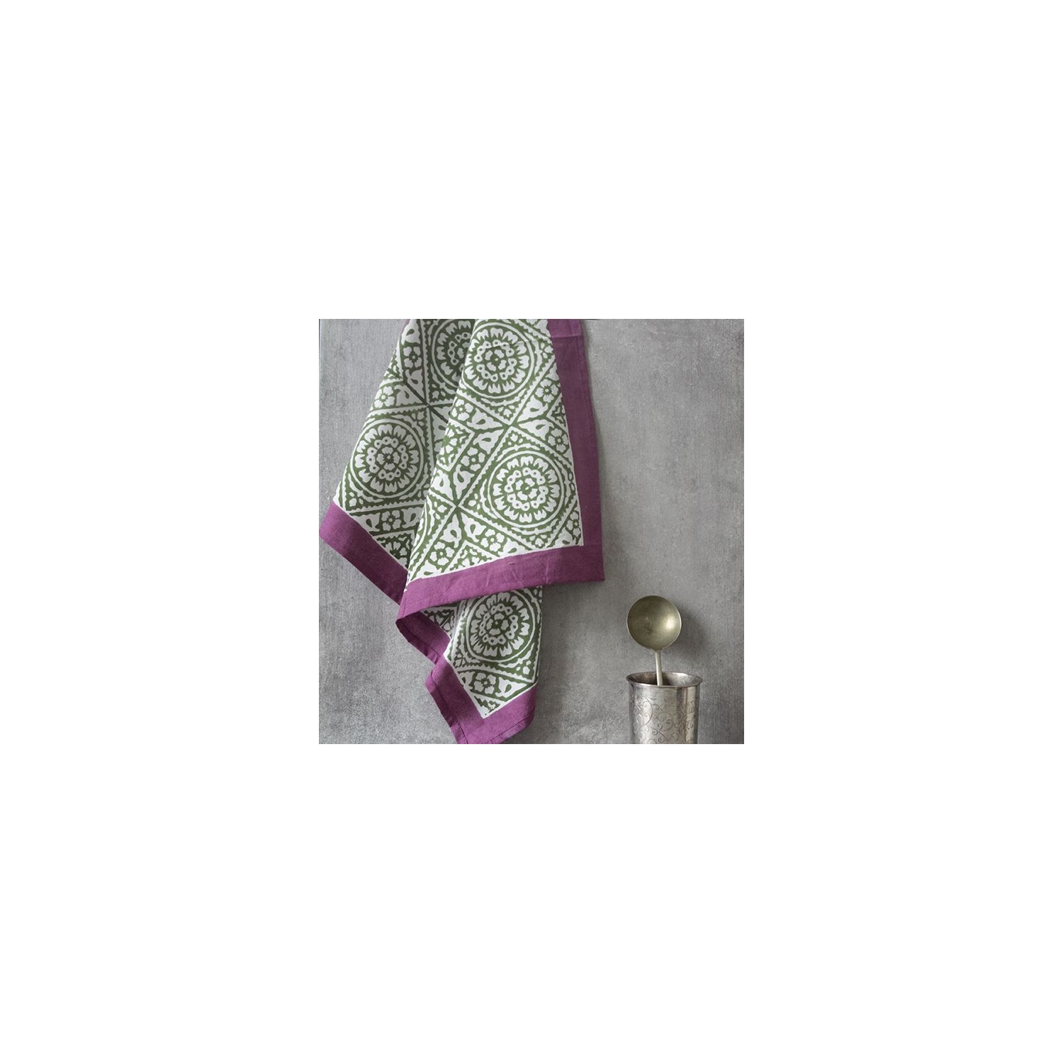 Indian handicraft kitchen towel or napkin purple and green