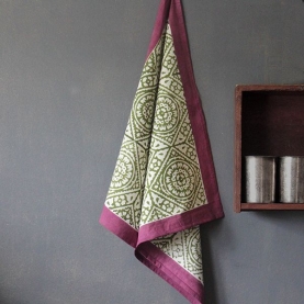 Indian handicraft kitchen towel or napkin purple and green