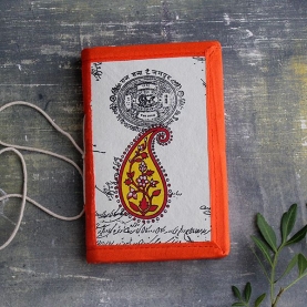 Indian handicraft silk piping diary Mango orange