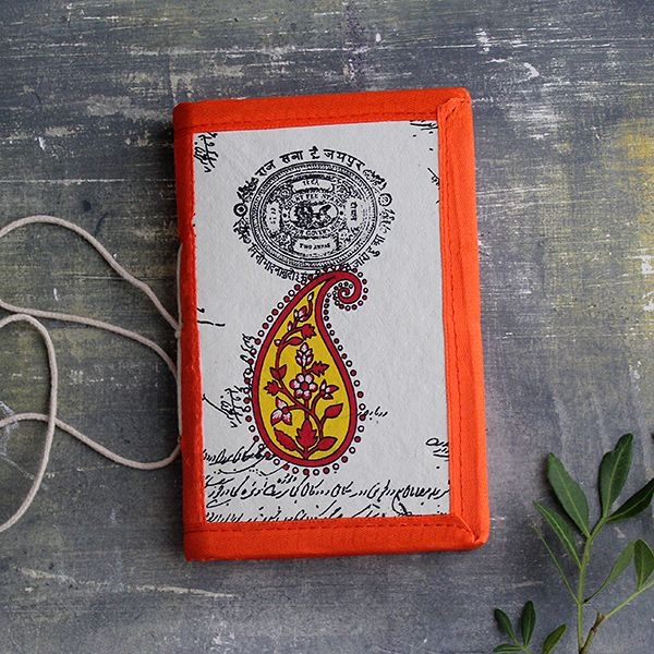 Carnet indien artisanal en soie Mangue orange