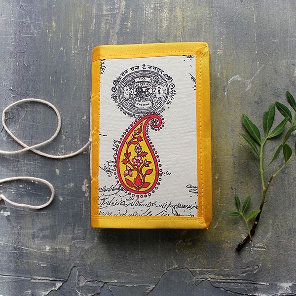 Carnet indien artisanal en soie Mangue jaune