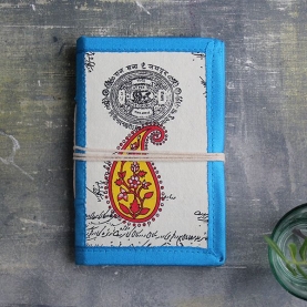 Carnet indien artisanal en soie Mangue bleu