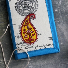 Indian handicraft silk piping diary Mango blue