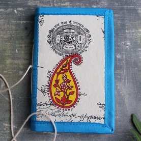 Indian handicraft silk piping diary Mango blue