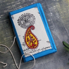 Indian handicraft silk piping diary Mango blue