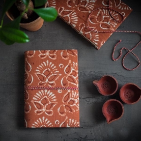 Indian handicraft printed cotton diary ocher