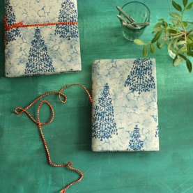 Carnet indien artisanal en coton imprimé Bleu