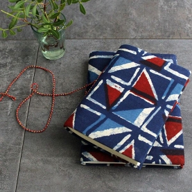 Indian handicraft printed cotton diary blue and red