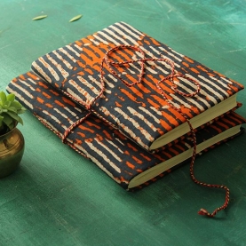 Indian handicraft printed cotton diary blue and orange