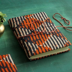 Indian handicraft printed cotton diary blue and orange