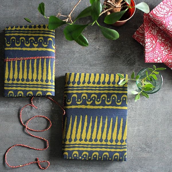 Indian handicraft printed cotton diary blue and green