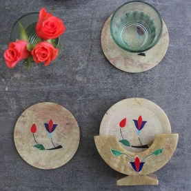 Indian marble coasters flowers x6