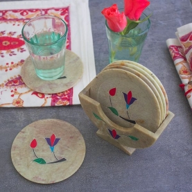 Indian marble coasters flowers x6