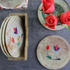 Indian marble coasters flowers x6
