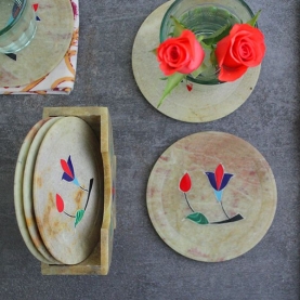 Indian marble coasters flowers x6